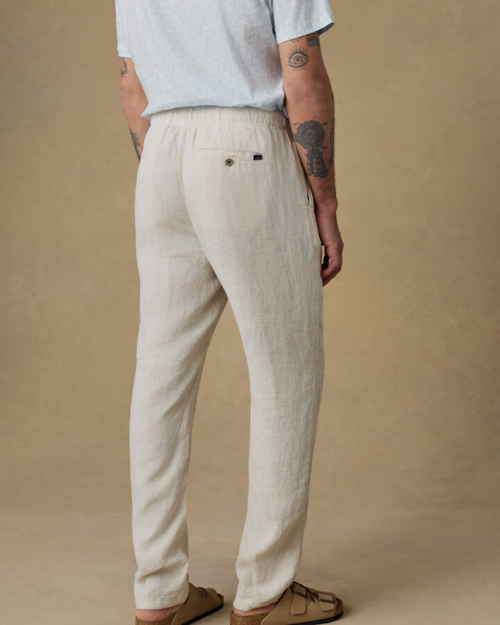 Faherty Linen Drawstring Pants Weathered Sand back crop