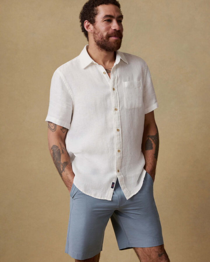 Faherty Palma Linen Shirt in Bright White Basketweave front full body