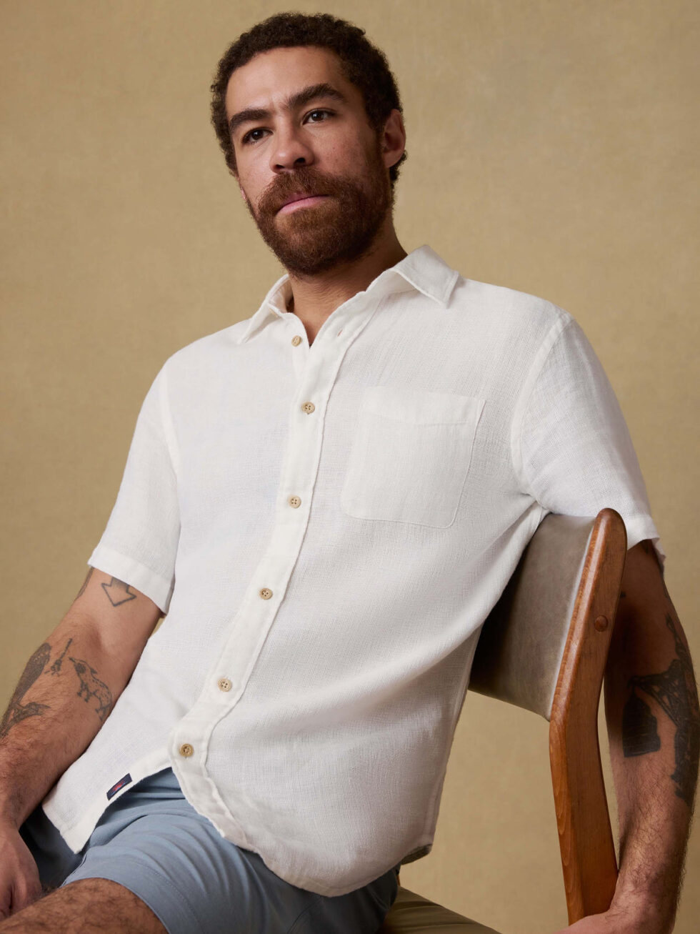 Faherty Palma Linen Shirt Bright White Basketweave detail