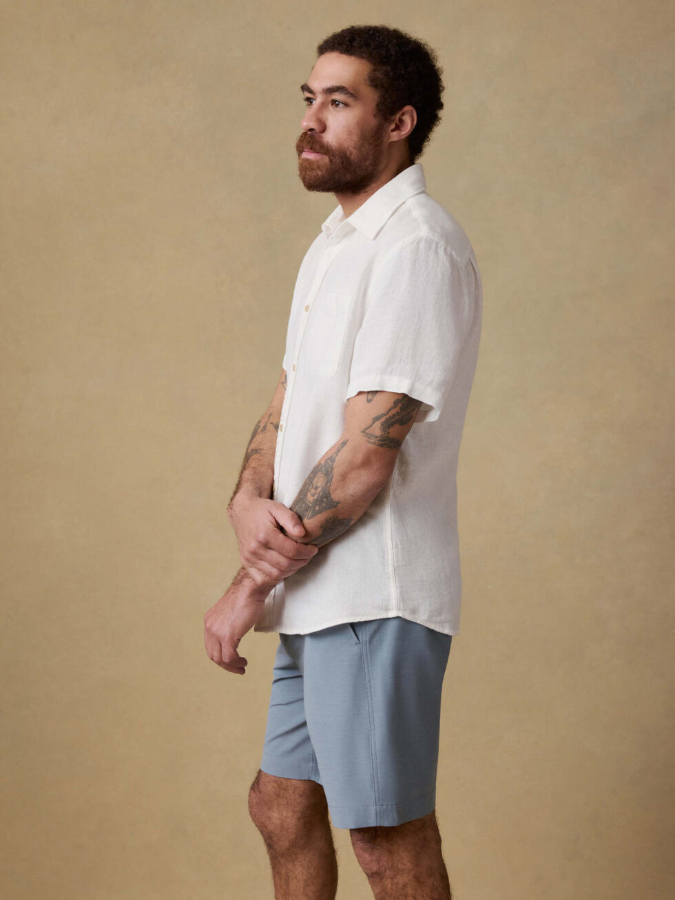 Faherty Palma Linen Shirt Bright White Basketweave front crop